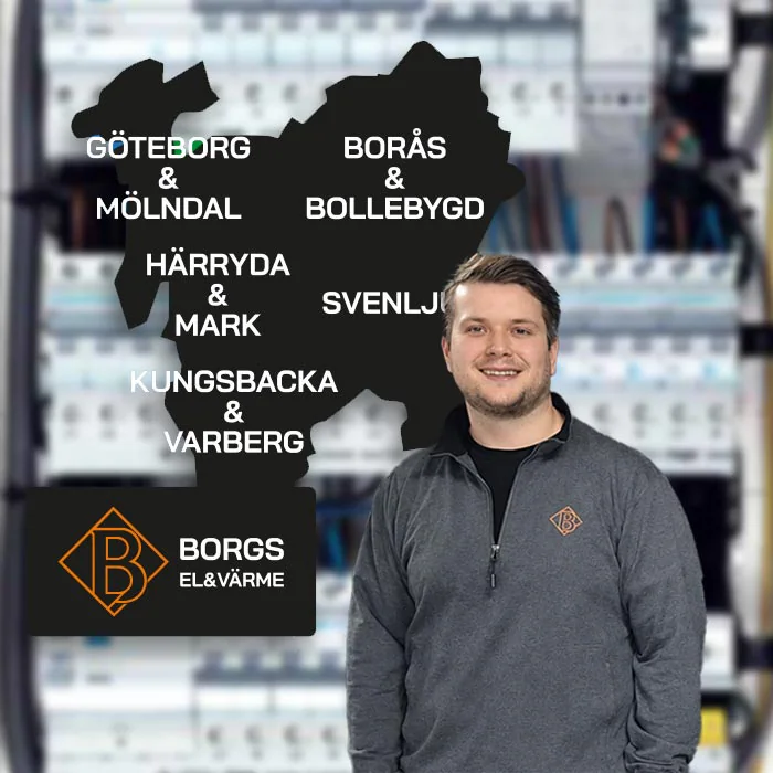 Jesper, elektriker på Borgs El & Värme, som arbetar i hela Västsverige
